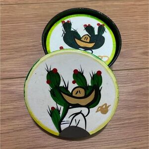 Mexican Hand Painted Coaster Set - Cactus, Sombrero, Hand Painted, Round, Circle